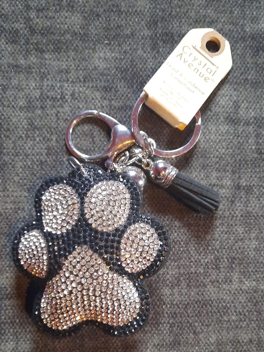 Dog Paw Crystal Rhinestone Keychain Purse Charm Backpack Clip Gift NWT